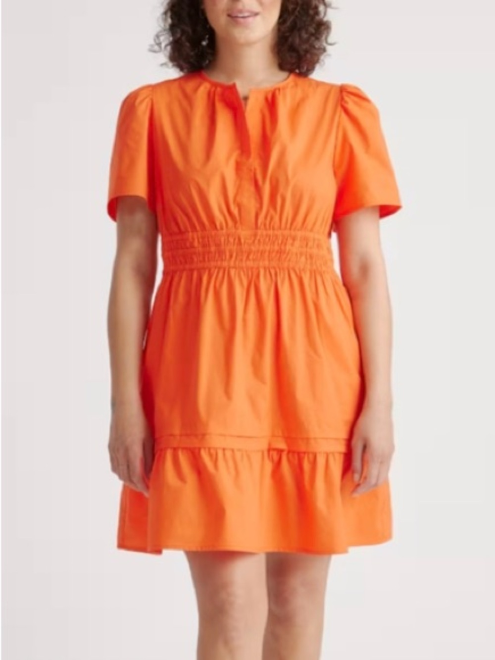 Quince Orange Short Sleeve Smocked-Waist Dress Sz XL